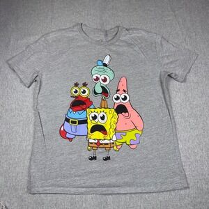 Nickelodeon SpongeBob SquarePants Shocked Characters Gray Graphic‎ T-Shirt Large